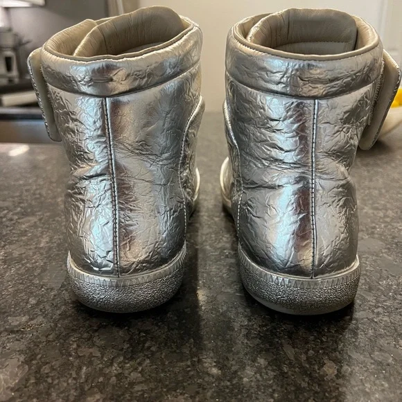 Maison Margiela Silver Foil High Top Sneakers - Picture 2 of 5